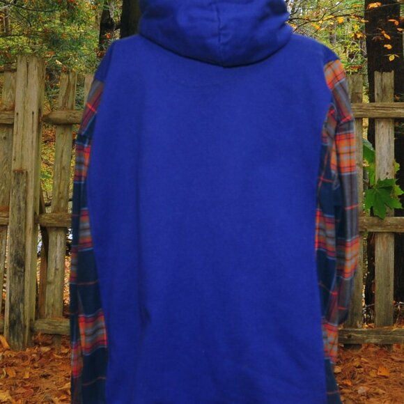 VOTE VOTE Election Reconstructed Hoodie Sweatshirt Navy Blue 2XL Plaid Sleeves - Picture 7 of 8